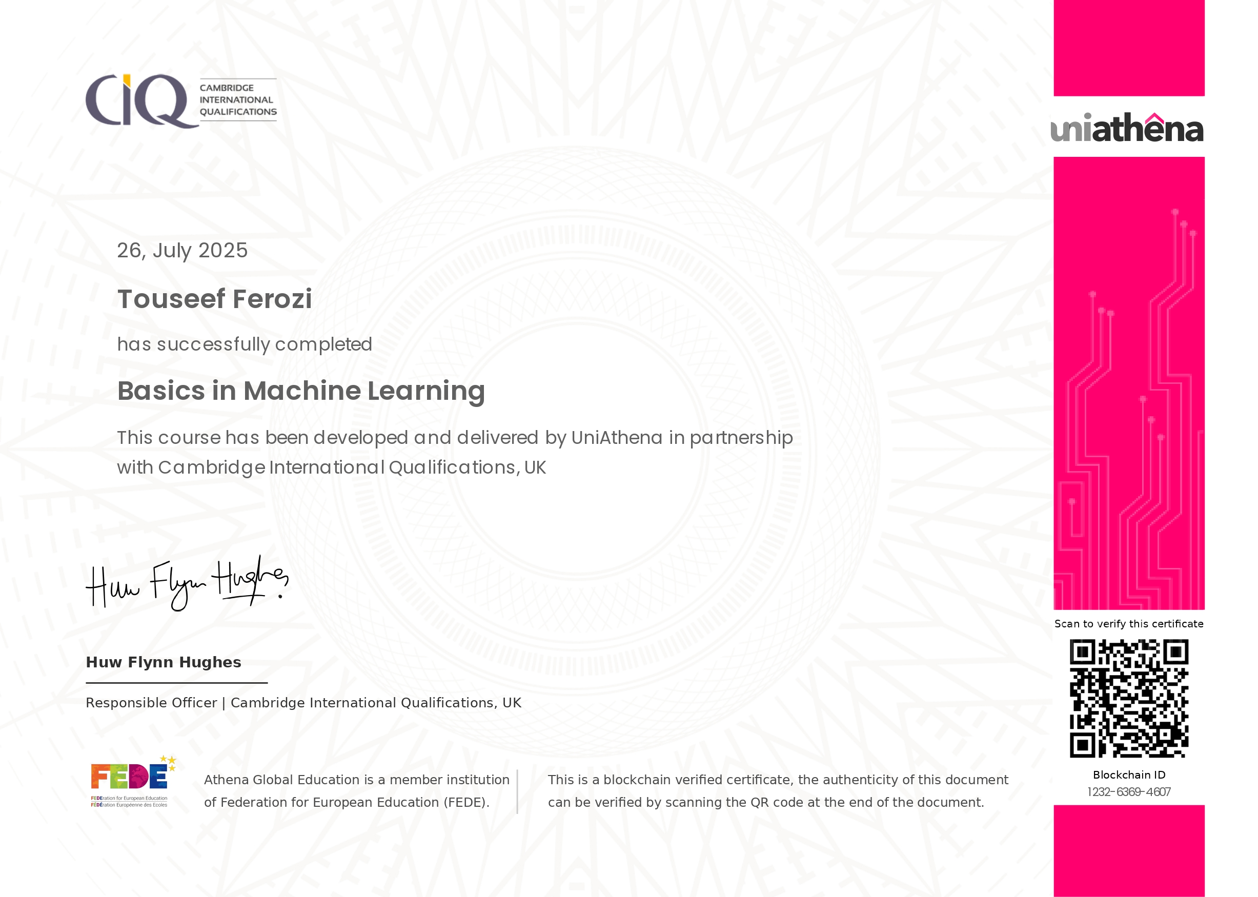 Machine Learning certificate